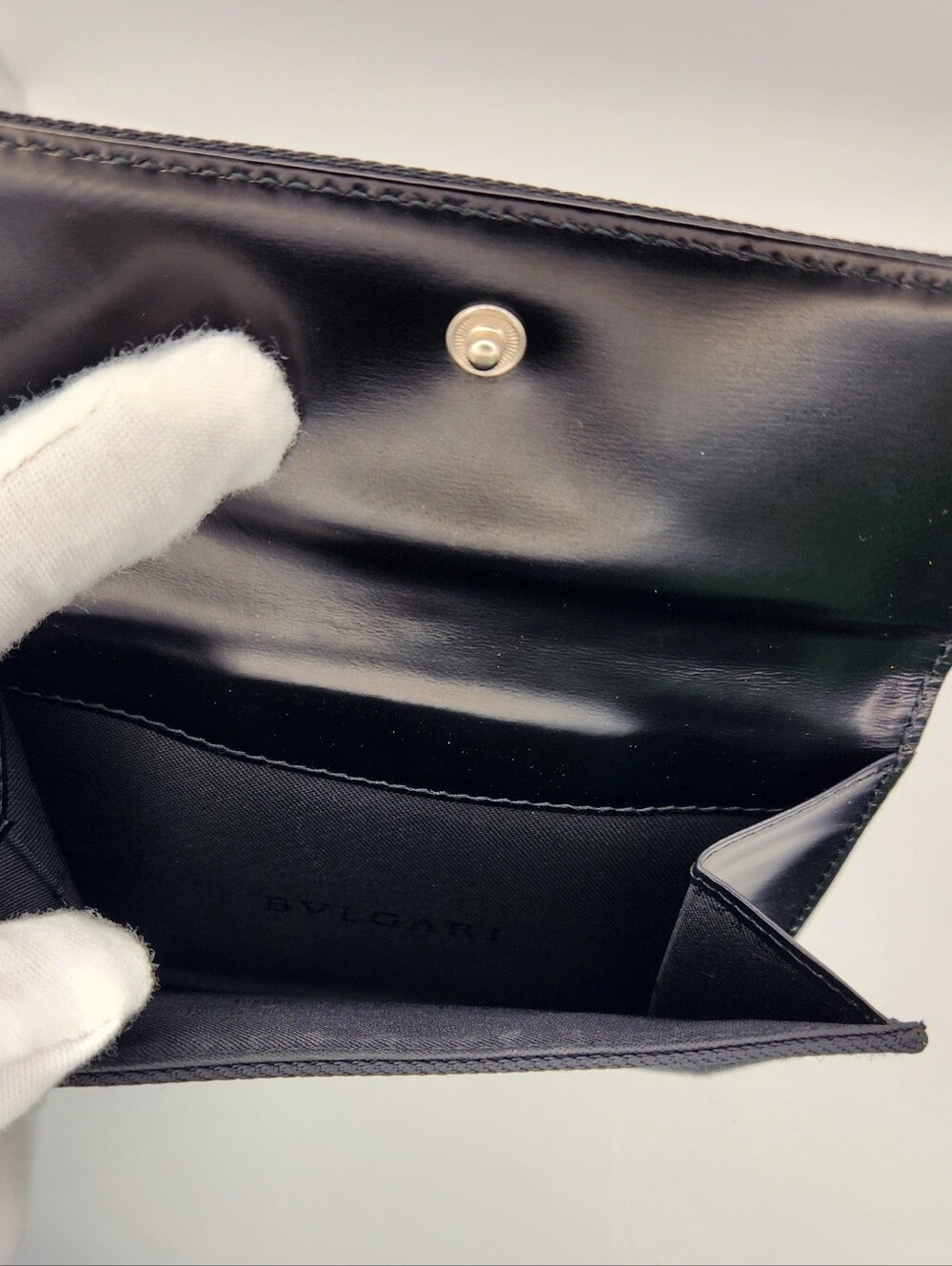 Bulgari Black Leather Compact Wallet View 5